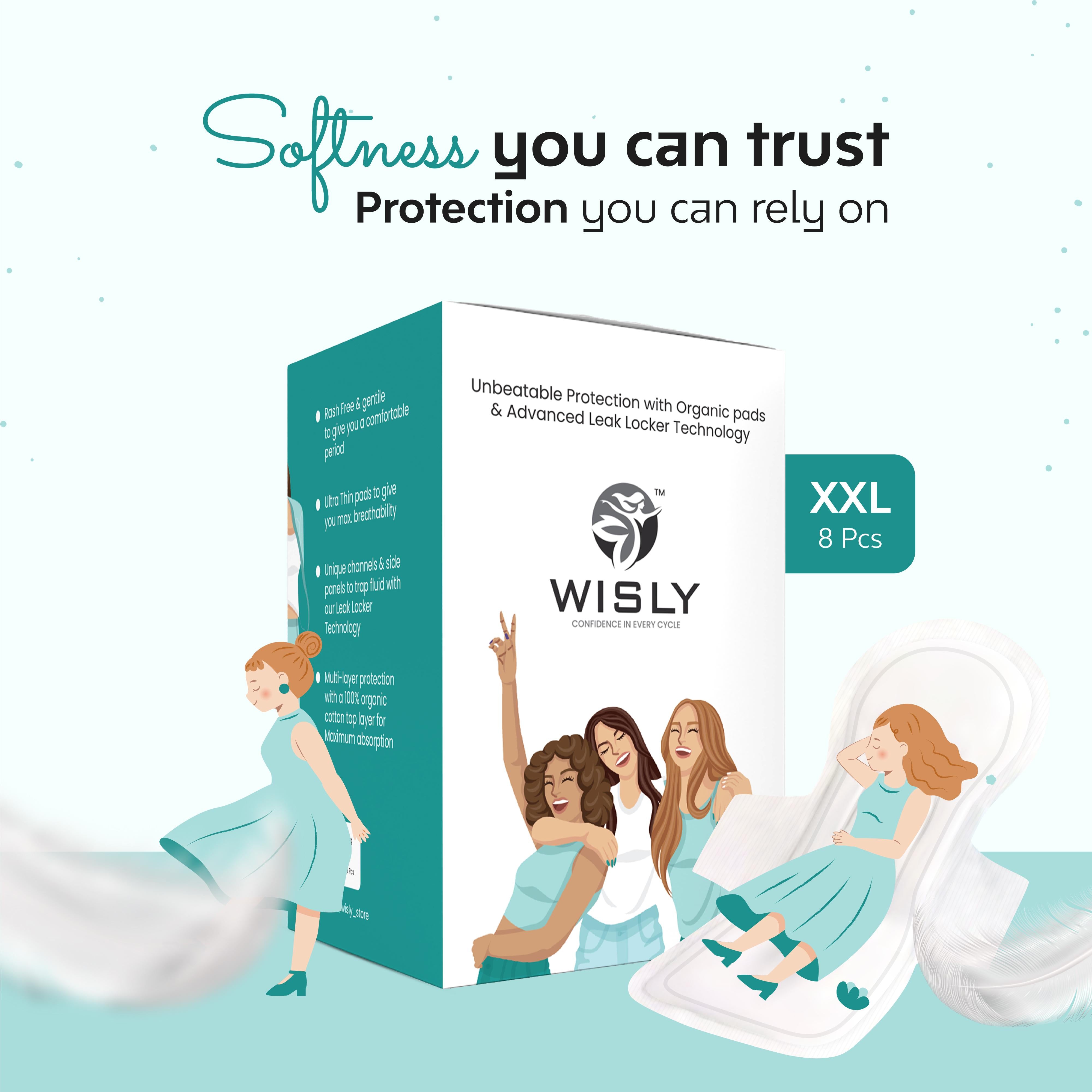 Wisly XXL-8 Trial Pack | Organic Rash-Free Sanitary Pads for Women | Her Superpower Days